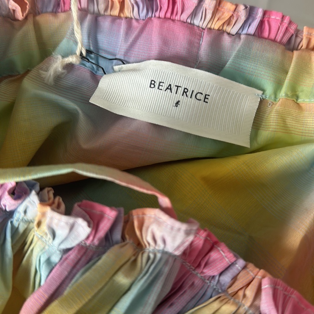 NWT Beatrice B Rainbow Fusion Pleated Square Neck Tiered Dress 4 - Picture 7 of 8